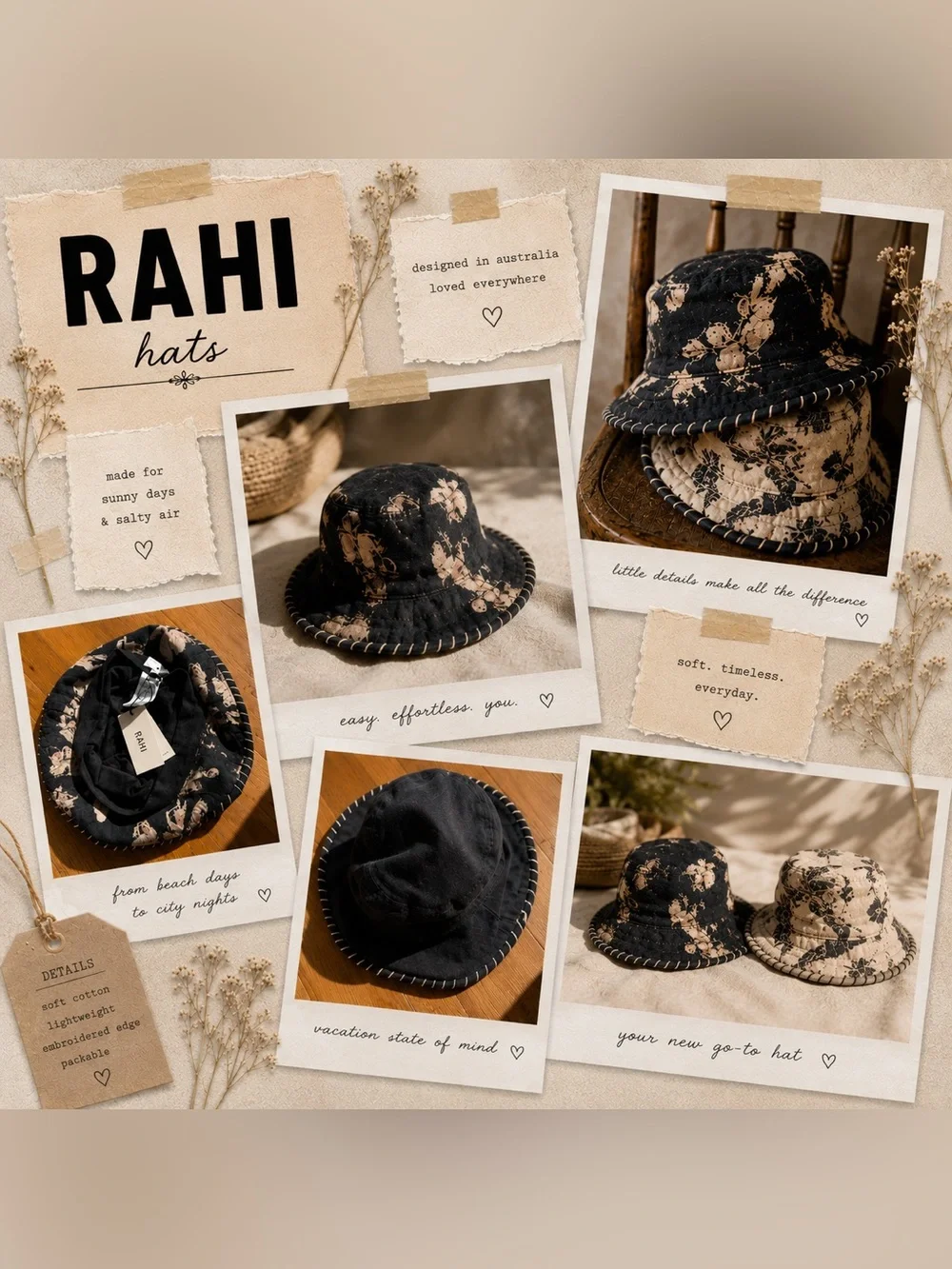 Free People&RAHI Black Women's Bucket Hat with Contrast Stitching